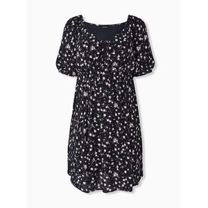 Torrid Black Floral Crinkled Gauze Peasant Dress Size 0